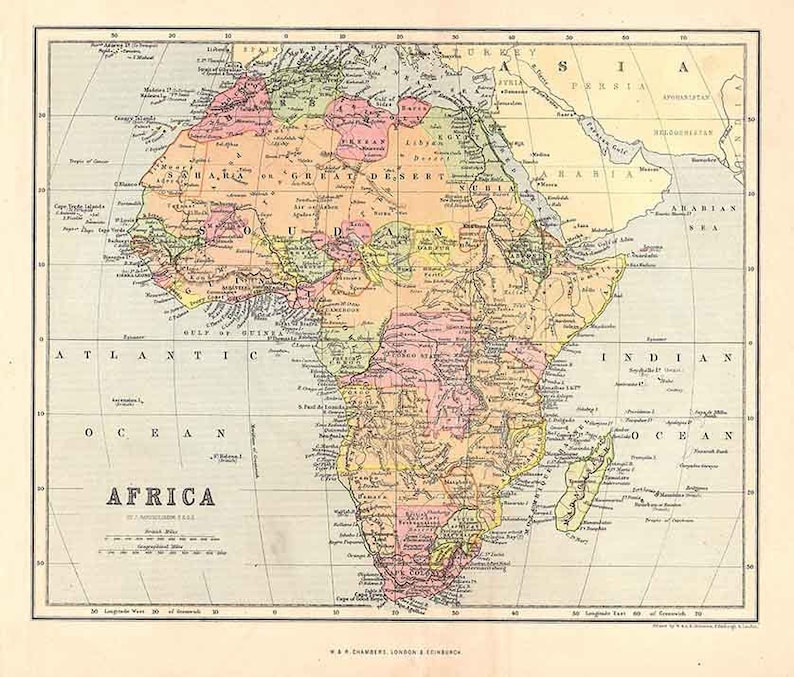 1888 Map Of Africa Etsy
