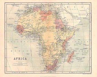 未開封 　イギリス　アンティーク　アフリカの地図 アフリカのアンティーク地図。1937年頃。額装可能な89年前の歴史的な石