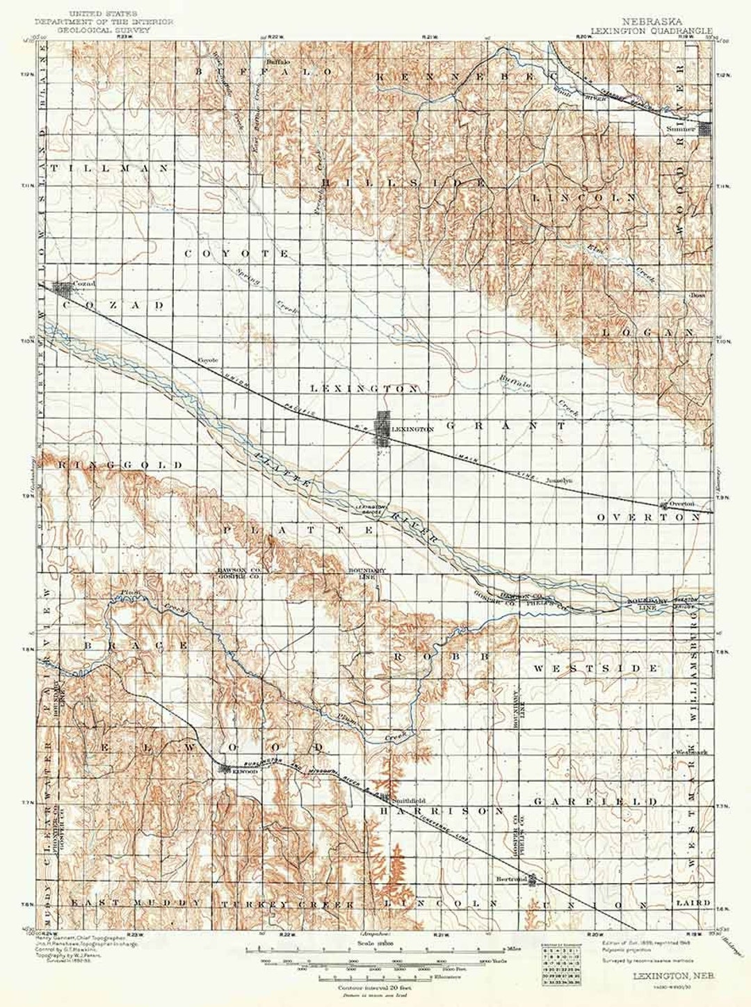 1899 Topo Map of Lexington Nebraska Cozad Elwood Etsy
