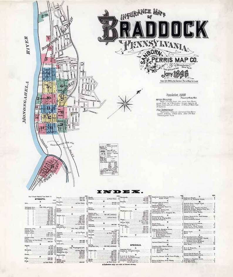 1896 Sanborn Map of Braddock Allegheny County Pennsylvania Etsy