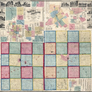 1859 Map of Genesee and Shiawassee County Michigan City of Owosso Flint City