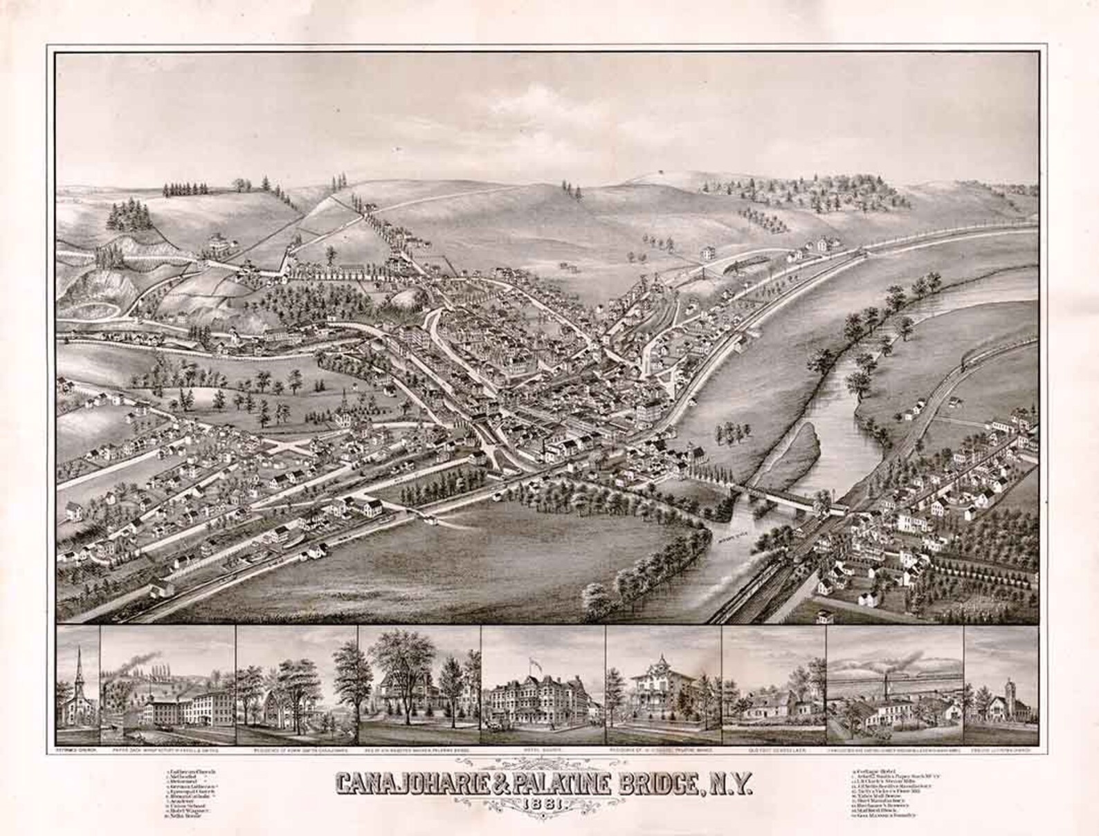 1881 Panoramic Map of Canajoharie Palatine Bridge New York Etsy