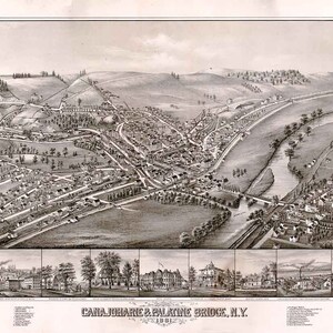 1881 Panoramakarte der Canajoharie Palatin-Brücke New York