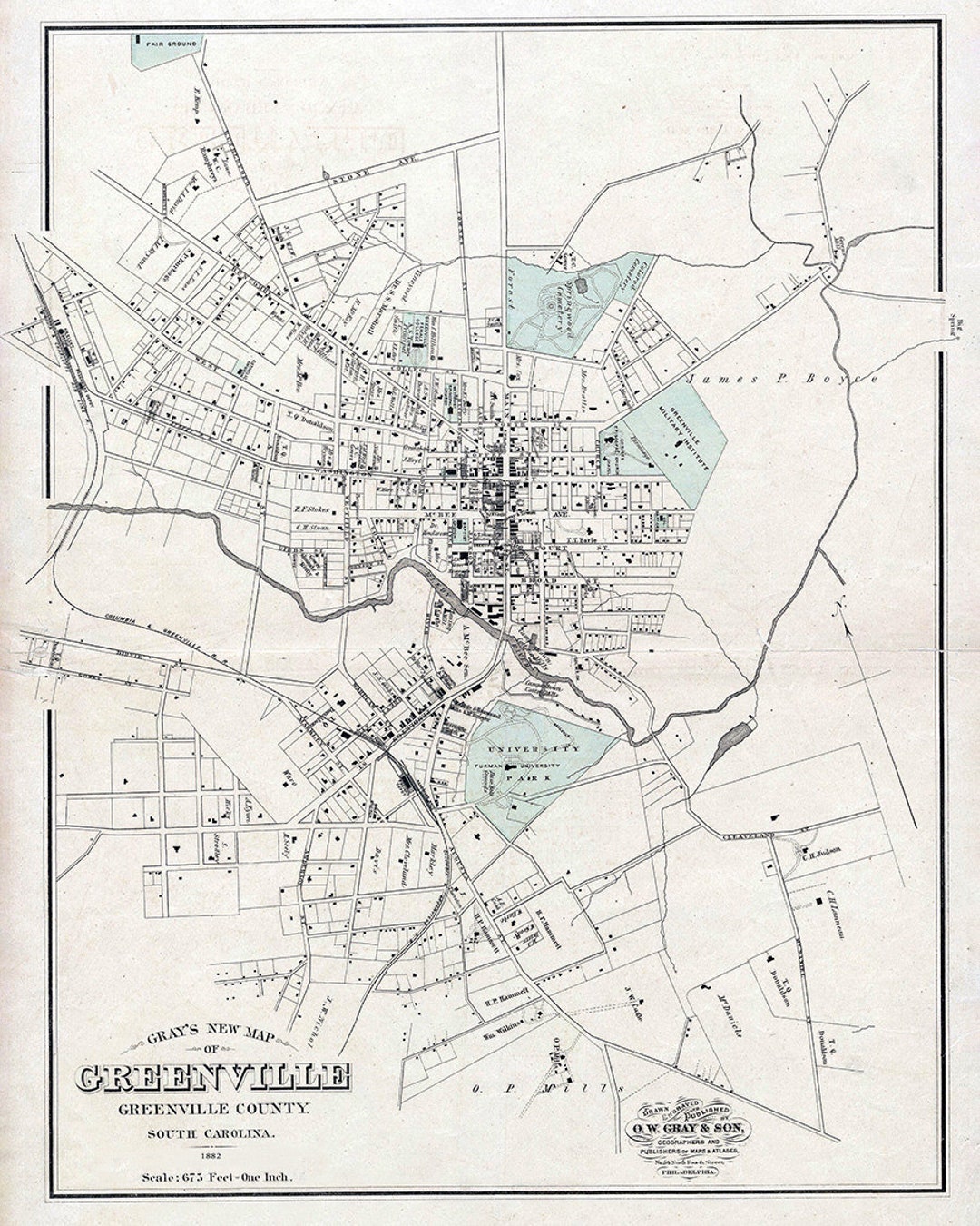 1882 Map of Greenville Greenville County South Carolina Etsy