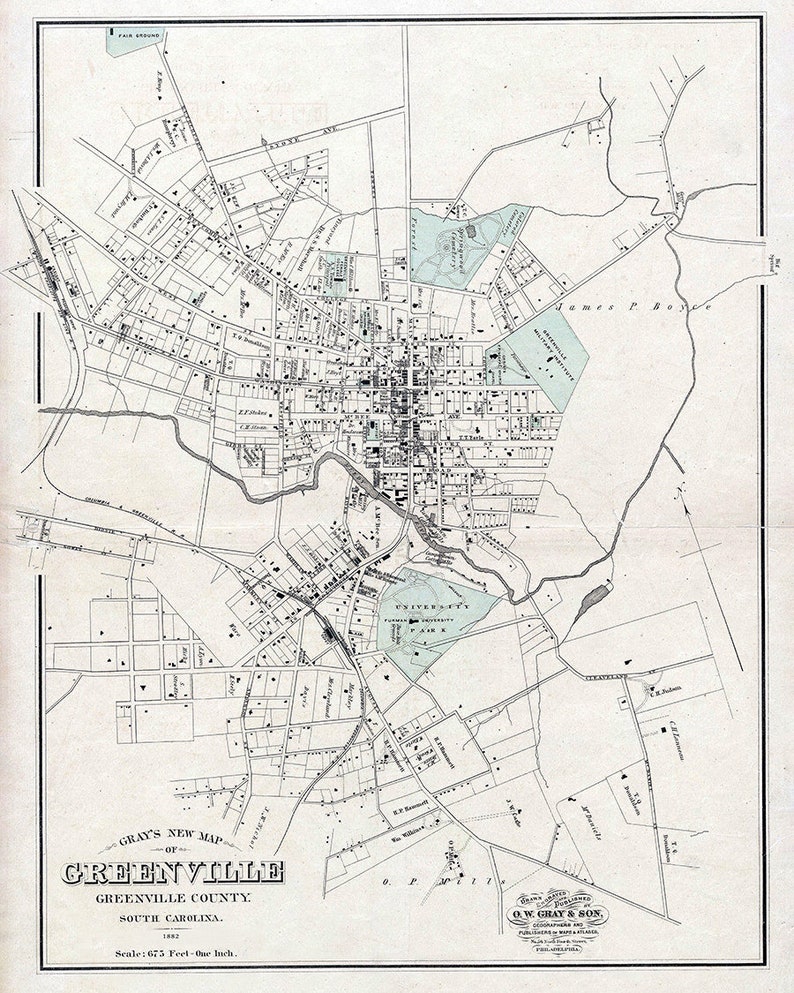 1882 Map of Greenville Greenville County South Carolina - Etsy