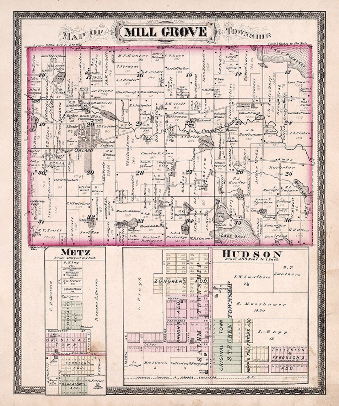 1880 Map of Mill Grove Township Steuben County Indiana - Etsy