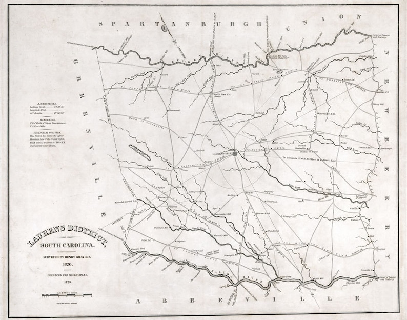 1825 Map of Laurens County South Carolina Etsy