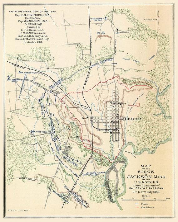 1863 Map of Jackson Mississippi - Etsy