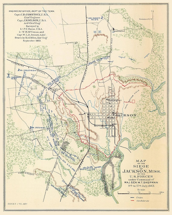 1863 Map of Jackson Mississippi Etsy