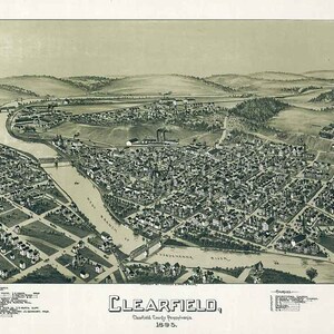 1895 Carte panoramique de Clearfield en Pennsylvanie