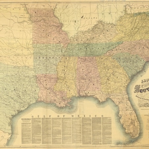 Mapa Lloyds dos estados do sul de 1861, mostrando cidades e fortes, condados, ferrovias