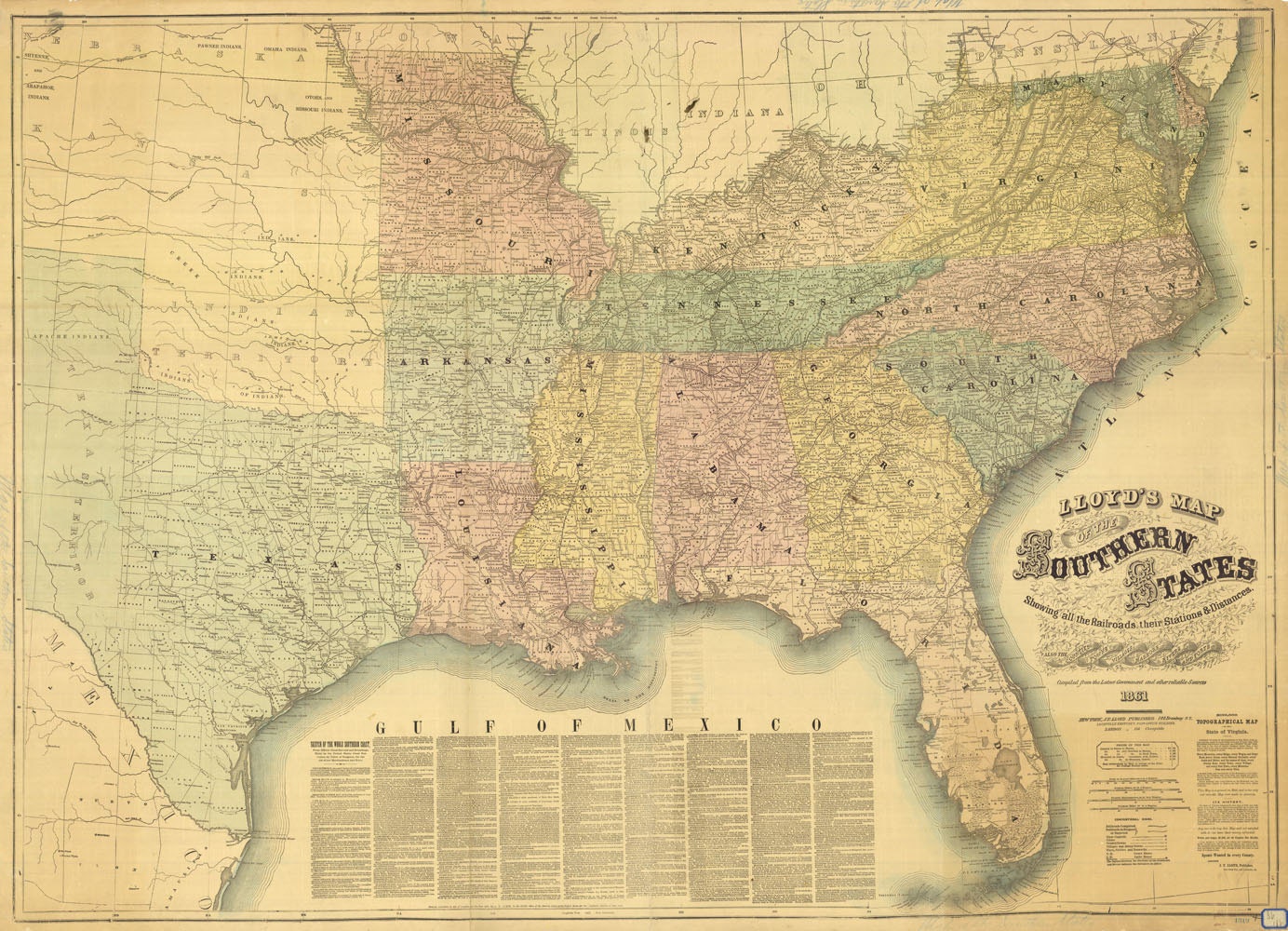 Map Of The Southern States 1861 Lloyds Map Of The Southern States Showing Railroads | Etsy Ireland