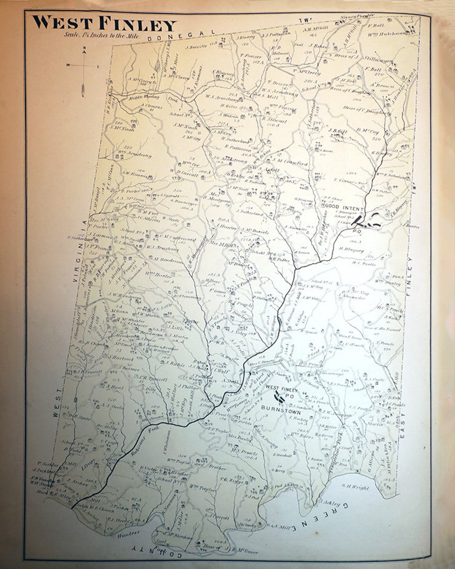 1876 Map of West Finley Township Washington County Etsy