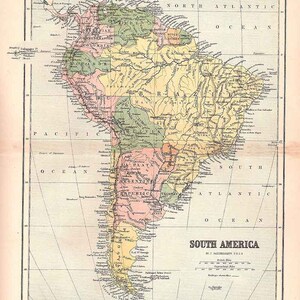 1874 Mapa de América del Sur