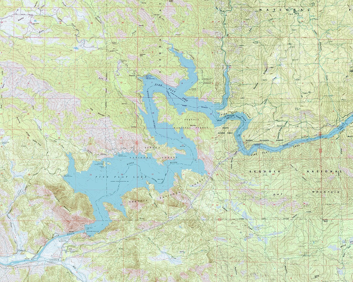 1987 Map of Pine Flat Lake California Etsy