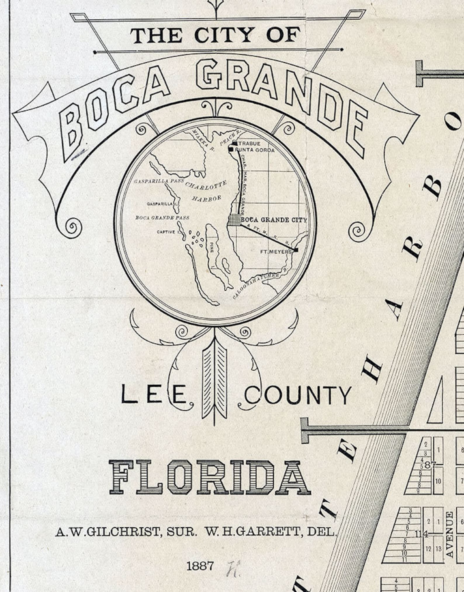 1887 Map of Boca Grande Lee County Florida Etsy