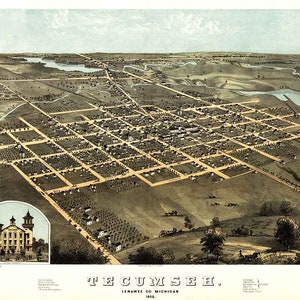 1868 Panorama-Karte von Tecumseh Lenawee County MI