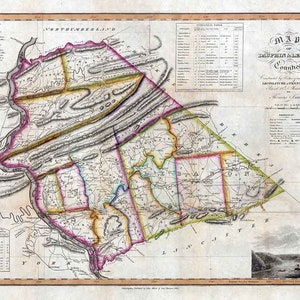 1818 Mapa de Dauphin y el condado de Lebanon, Pensilvania