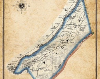 May include: An antique map of Wallpack Township, Sussex County, New Jersey, dated 1860. The map shows the township's boundaries, roads, and waterways. The map is in a vintage style with faded colours and a compass rose in the top centre.