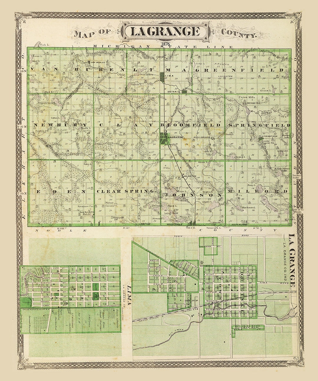 1876 Map of Lagrange County Indiana Etsy