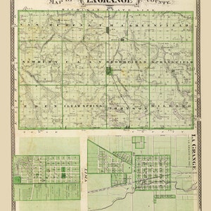 1876, carte du comté de Lagrange, Indiana