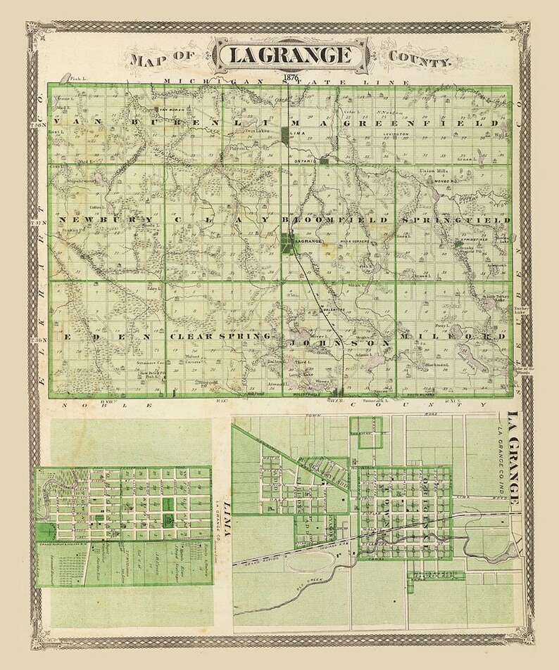 1876 Map of Lagrange County Indiana Etsy