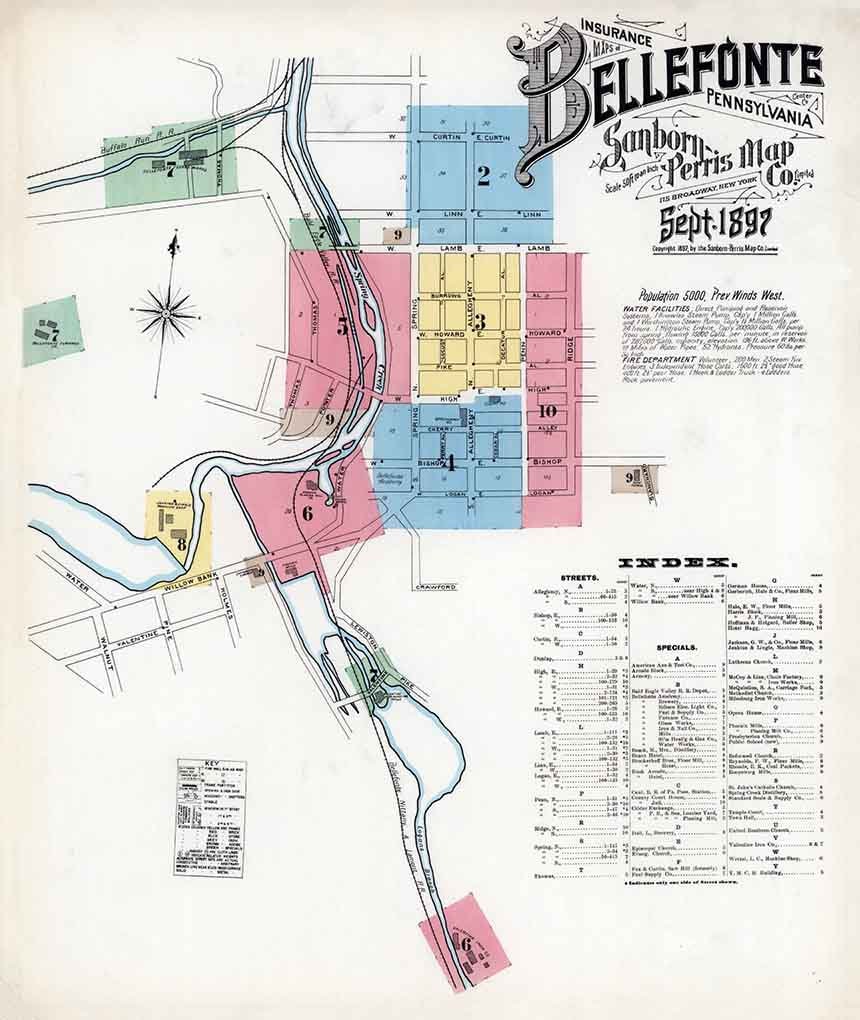 1897 Sanborn Map of Bellefonte Centre County Pennsylvania Etsy