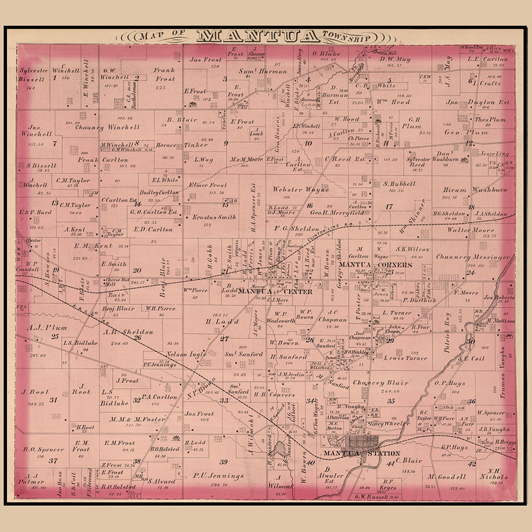 1874 Map of Mantua Township Portage County Ohio Etsy