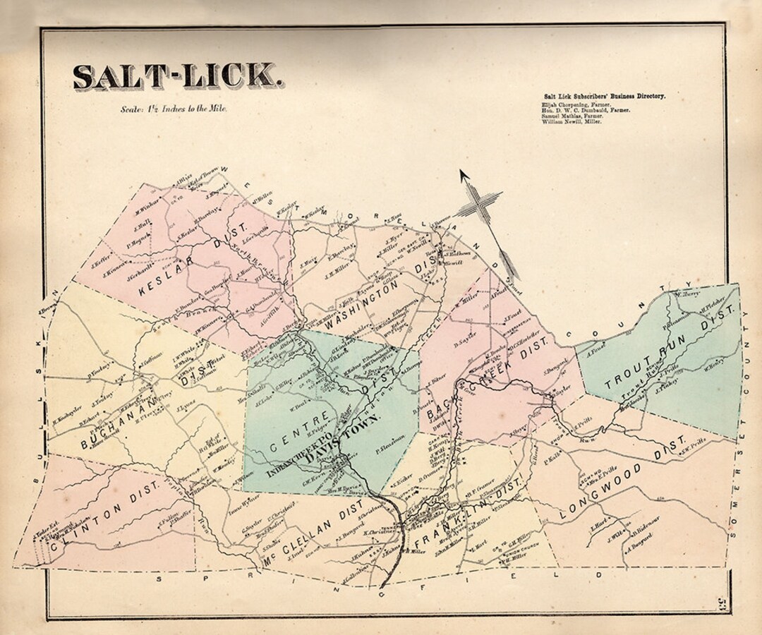 1872 Map of Saltlick Township Fayette County PA Etsy