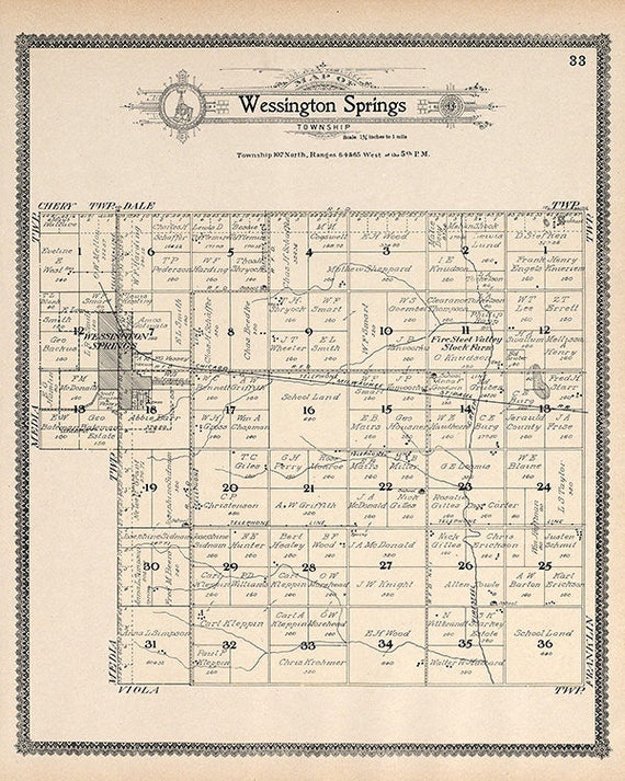 1909 Map of Wessington Springs Township Jerauld County South Etsy