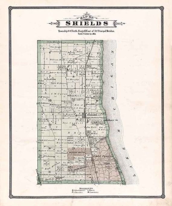 Lake County Il Township Map 1885 Map Of Shields Township Lake County Illinois | Etsy