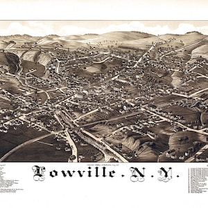 1885 Panorama-Karte von Lowville Louis County New York