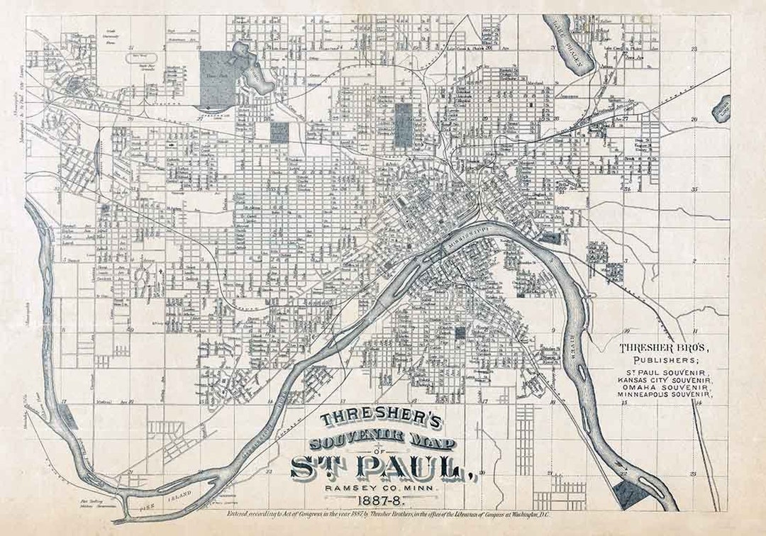 Antique Street City Map St. Paul, Minnesota, USA Stock Photo by