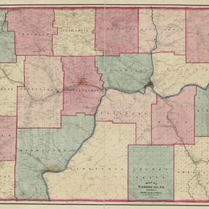 1865 Farm Line Karte von Warren County PA Öl & Gas Region Youngsville Pittsfield