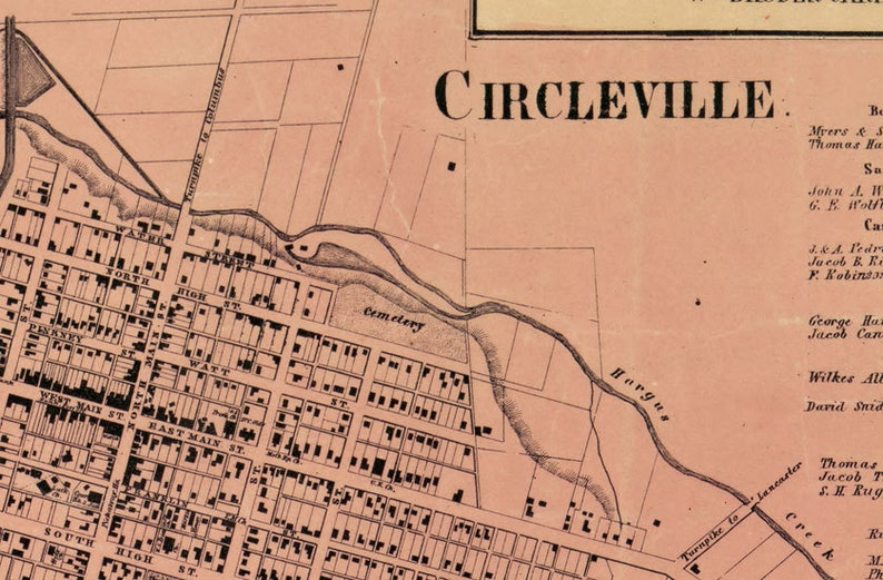 1858 Farm Line Map of Pickaway County Ohio Circleville | Etsy