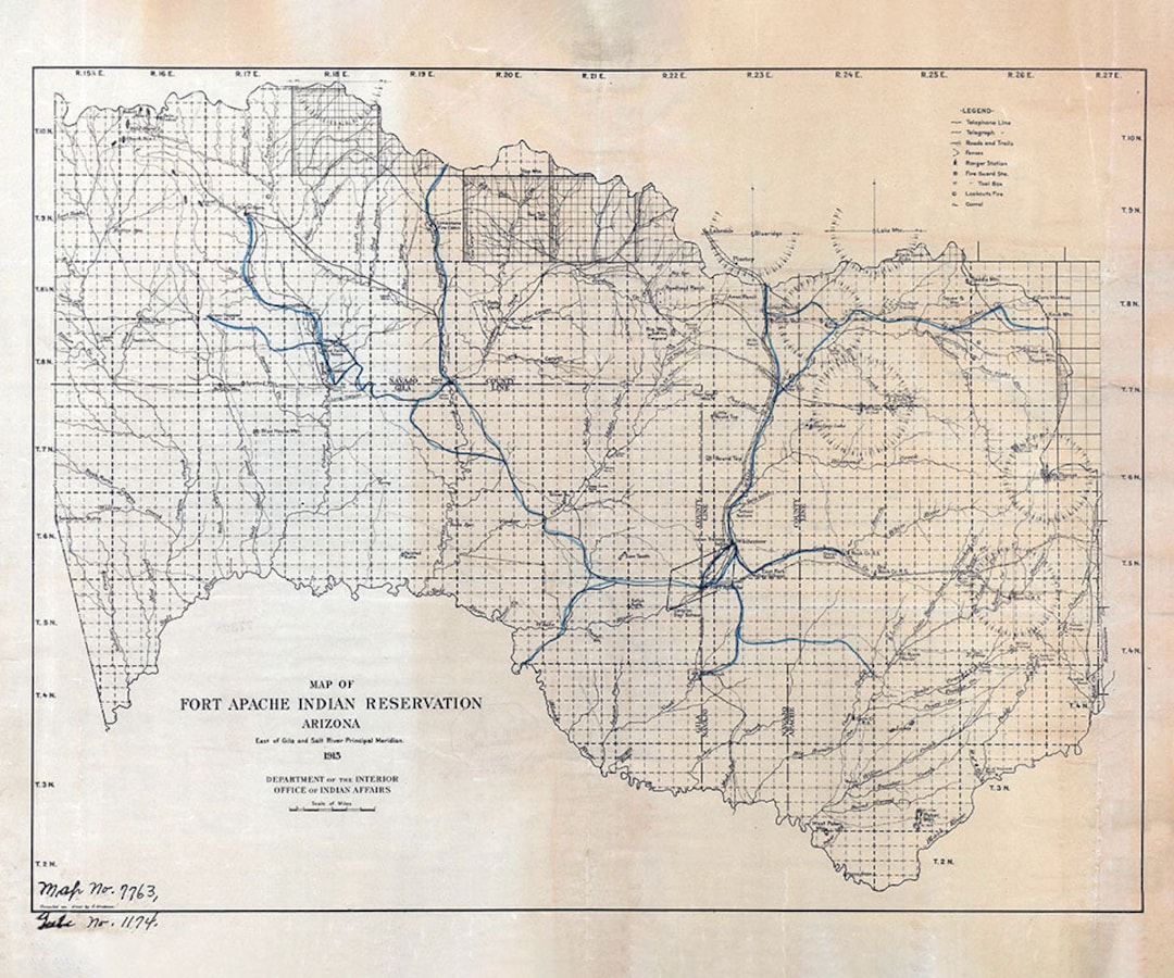 1915 Map of Fort Apache Indian Reservation Arizona Etsy