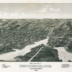 1885 Panorama-Karte von Whitewater Walwürdig County Milwaukee