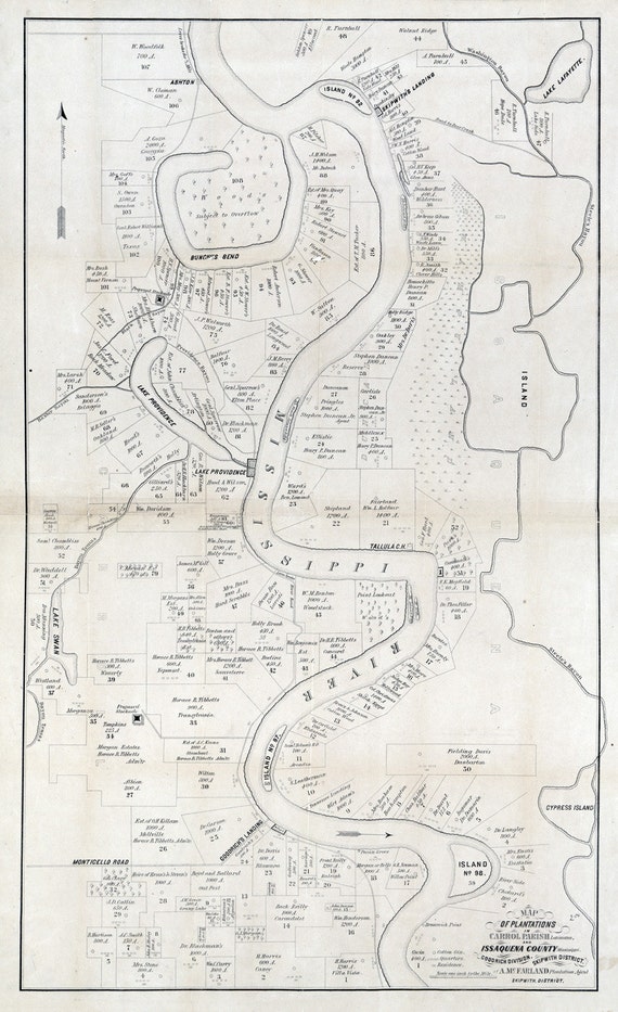 1860 Map of Plantations in Carrol Parish Louisiana and Etsy