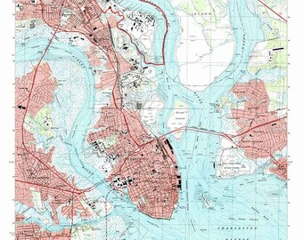 1994 Topo Map of Charleston South Carolina Quadrangle Charleston Harbor