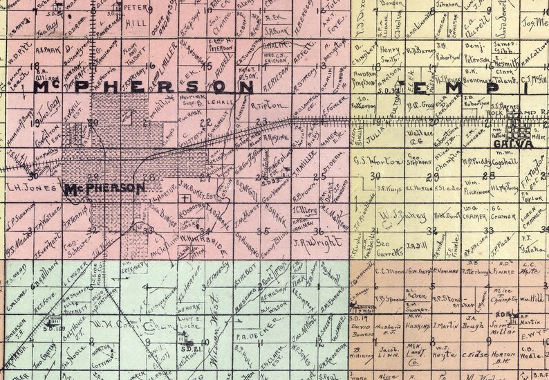 1898 Map of Mcpherson County Kansas Etsy