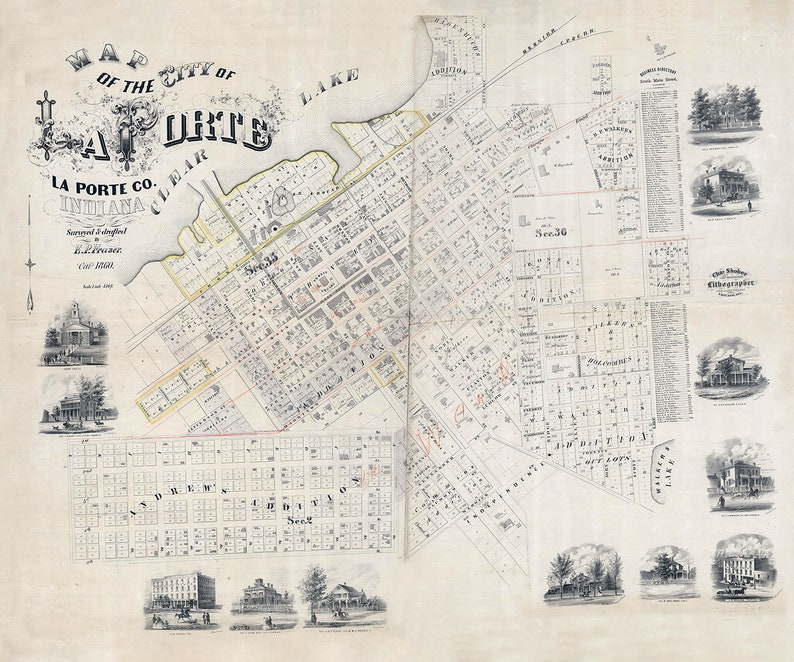 1860 Town Map of La Porte Indiana Etsy