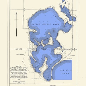 1916 Map of Little Spirit Lake Dickinson County Iowa & Jackson County Minnesota
