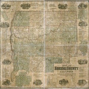 1861 Farm Line Karte von Greene County, Illinois White Hall
