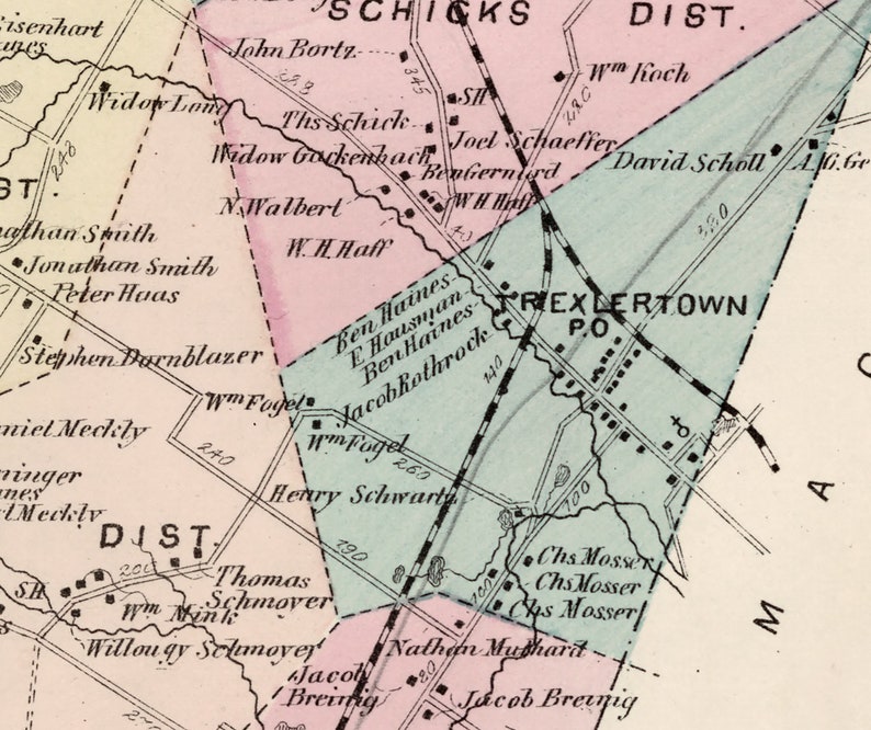 1876 Map of Upper Macungie Township Lehigh County Pennsylvania Etsy