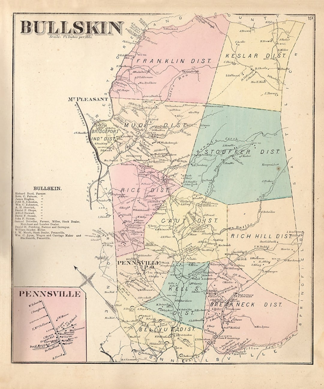 1872 Map of Bullskin Township Fayette County PA Etsy