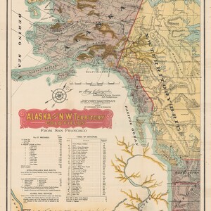 May include: A vintage map of Alaska and the Northwest Territories, showing gold fields, rivers, and towns. The map is titled "Alaska and N.W. Territory Gold Fields" and is dated 1898. The map is printed in brown, green, and blue ink on a cream-coloured background.