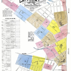 Mappa della città del 1890 di Cape May, nel New Jersey
