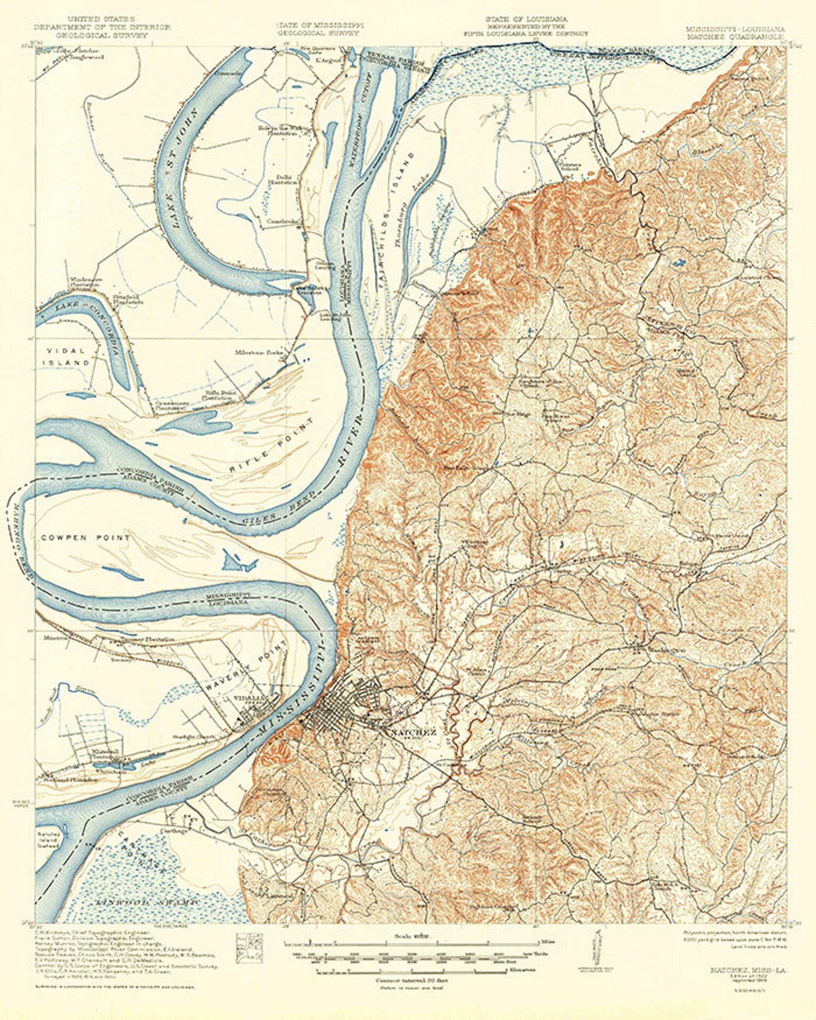 1922 Topo Map of Natchez Mississippi Quadrangle Etsy
