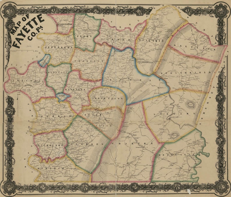 1858 Map of Fayette County Pa Uniontown Monongahela River Etsy