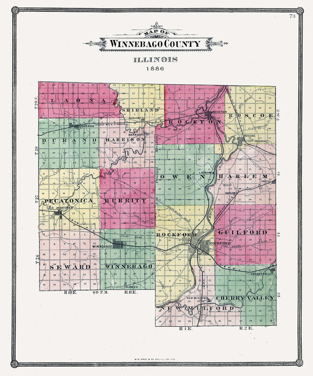 1886 Map of Winnebago County Illinois Etsy